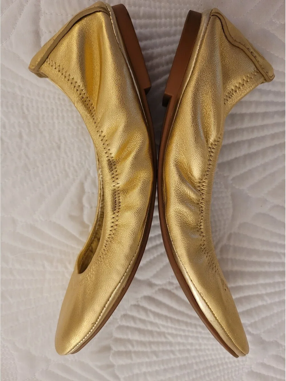 Tory Burch Eddie Ballet Flats Sz 6 Metallic Gold Soft Lamb Leather Ballet Core